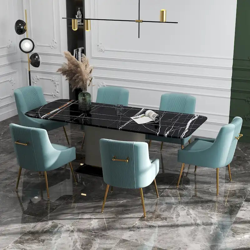 SEYNAR Set of 6 Modern Glam Boucle Velvet Dining or Vanity Chairs with Rear Handle