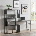 L-Shaped Corner Computer Desk with Rotating Features and 5-Tier Bookshelf for Home Office