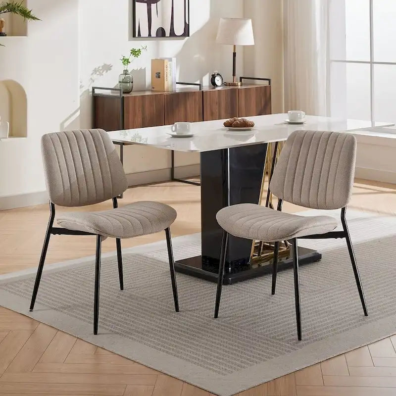 Set of 2 Retro Linen Dining Chairs with Bentwood Backs and Metal Legs