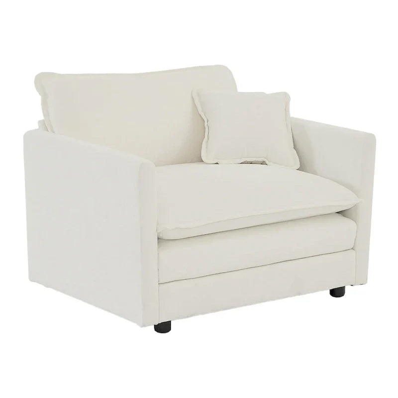 Set of 2 High-End Chenille Upholstered Accent Chairs with Toss Pillows - White Living Room Armchairs
