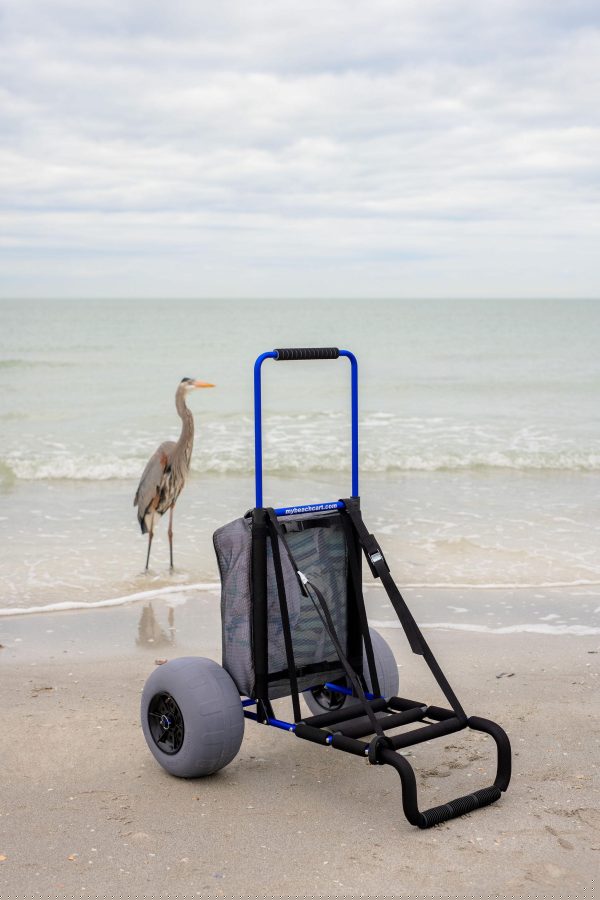 My Beach Cart Heavy Duty Folding Cart with 12′′ Balloon Tires, Aluminum Frame, Adjustable Handle, Large Mesh Bag for Sand
