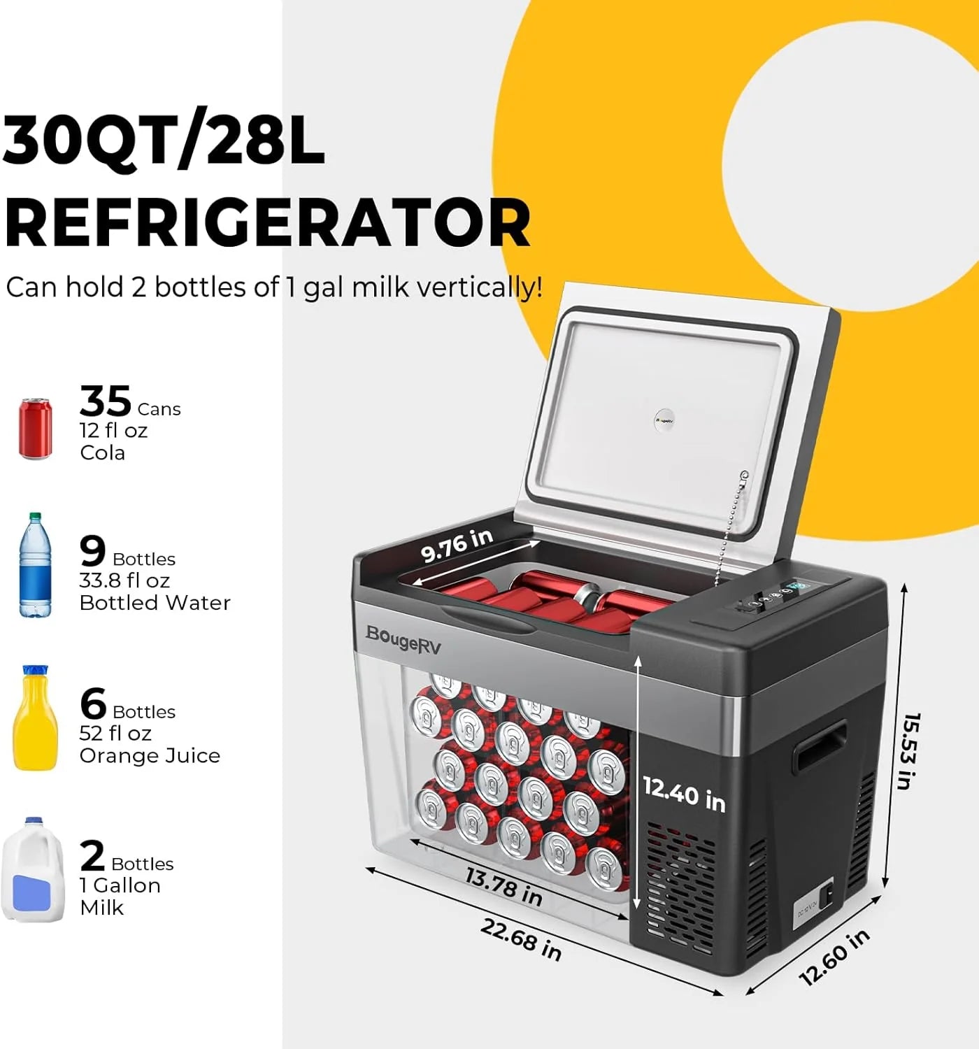 12 Volt Refrigerator 12V Car Fridge 23 Quart Portable Freezer Compressor Cooler 12/24V DC 110~240 Volt AC for Truck Van RV Camper SUV Travel Camping Road Trips Tailgating -7��~50��