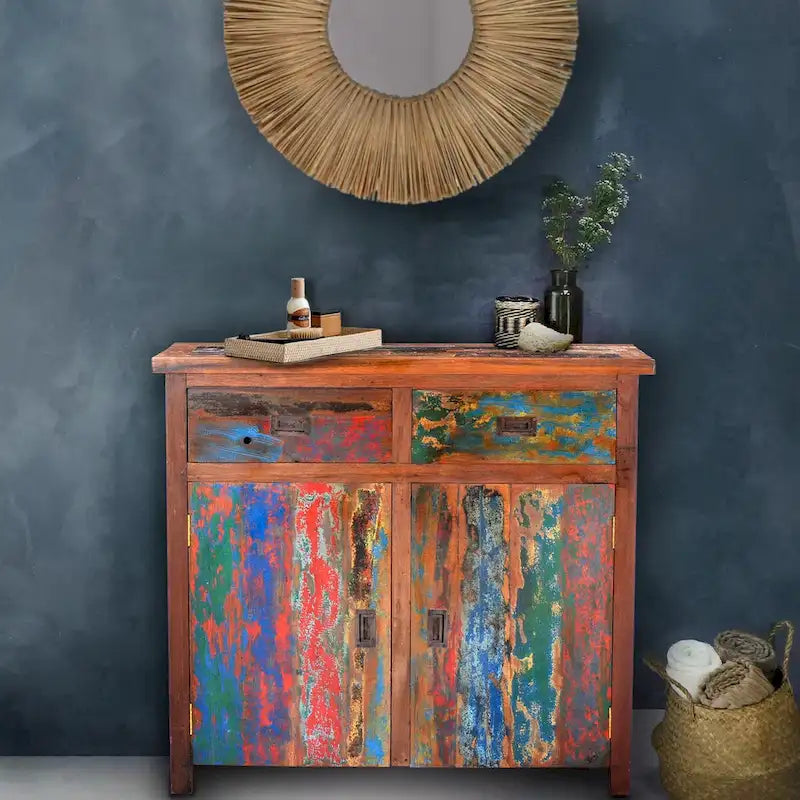 Marina Del Rey Eco-Friendly Teak Wood Linen Cabinet with 2 Doors and 2 Drawers