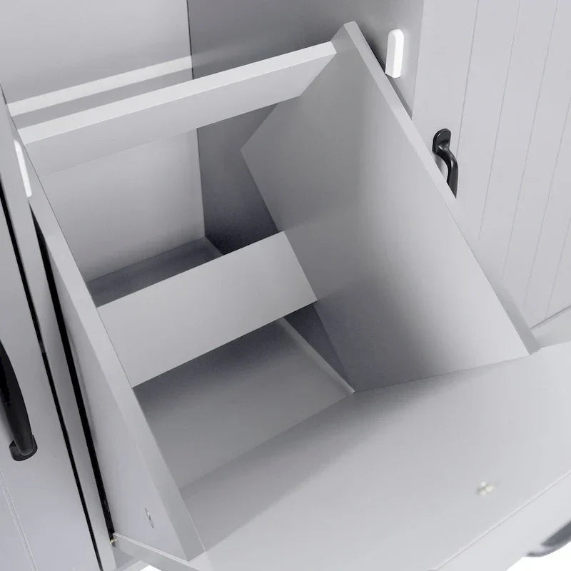 Kitchen Island with Built-In Trash Can Storage and Drop Leaf Cart