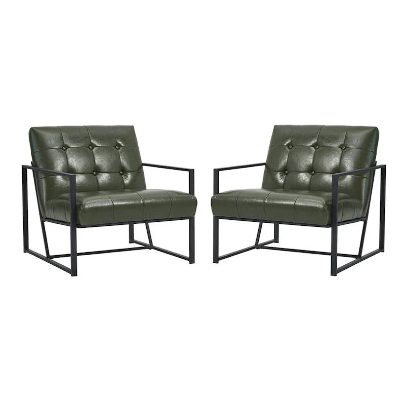 Glitzhome Set of 2 Mid-Century Tufted Accent Chairs in 29.25W PU Leather