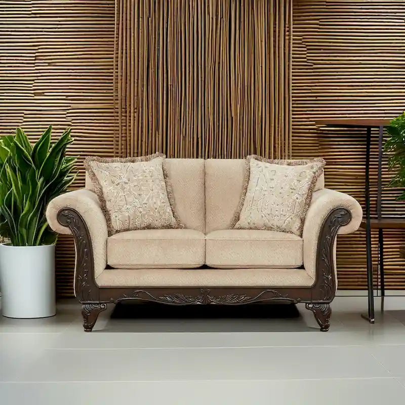 Roundhill Furniture Hernen Carved Wooden Frame Loveseat