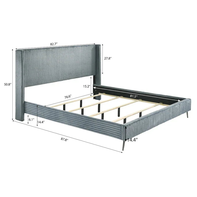 Roundhill Furniture Mavela King Size Panel Bed with Wide Wale Corduroy Upholstery