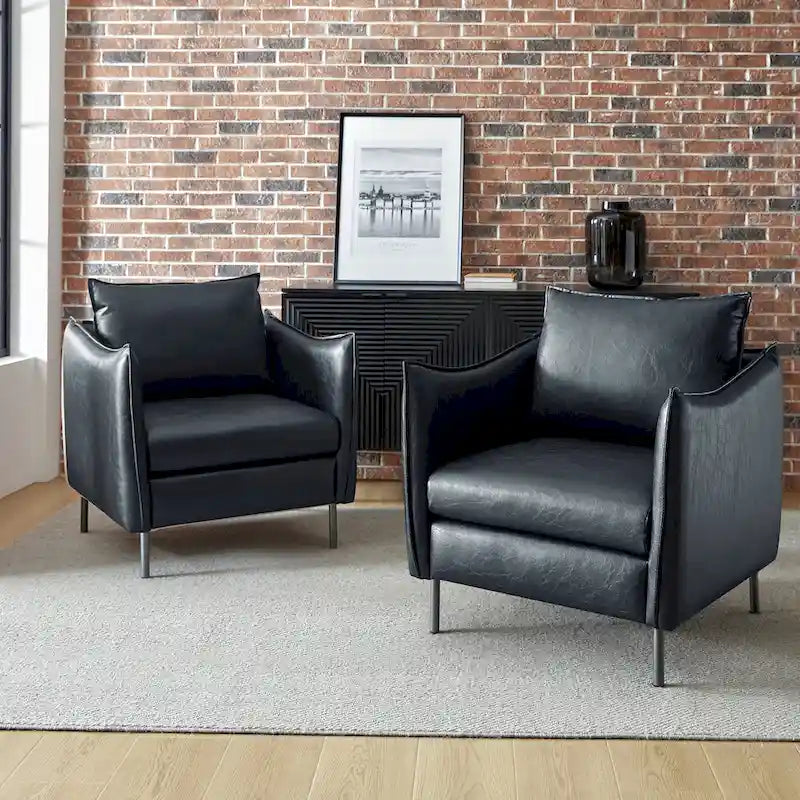 Set of 2 Jaime Modern Vegan Leather Accent Chairs with Metal Legs by HULALA HOME