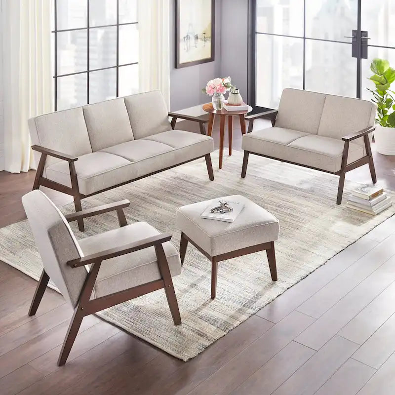 Mid Century Accent Lounge Chair with Cushioned Seat and Wooden Frame