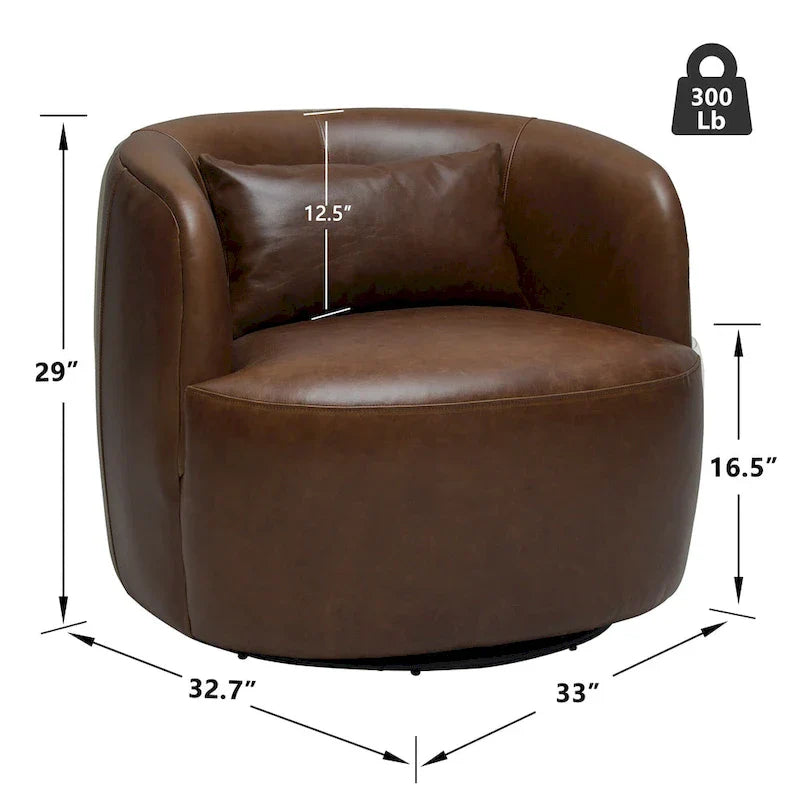 KINWELL Contemporary Genuine Leather Swivel Armchair with Cushion