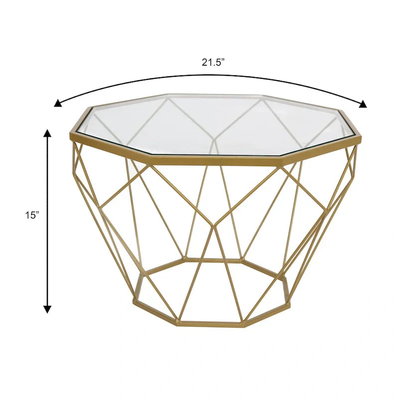 Malibu 22 Modern Octagonal Coffee Table with Tempered Glass Top and Durable Metal Geometric Base for Living Room or Office