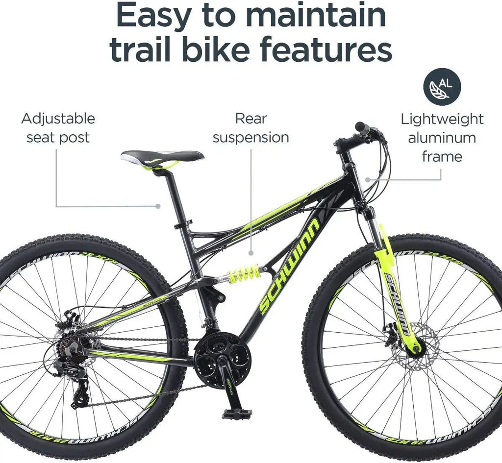Schwinn Traxion Mountain Bike for Adult Men Women, 29-Inch Wheels, Full Suspension