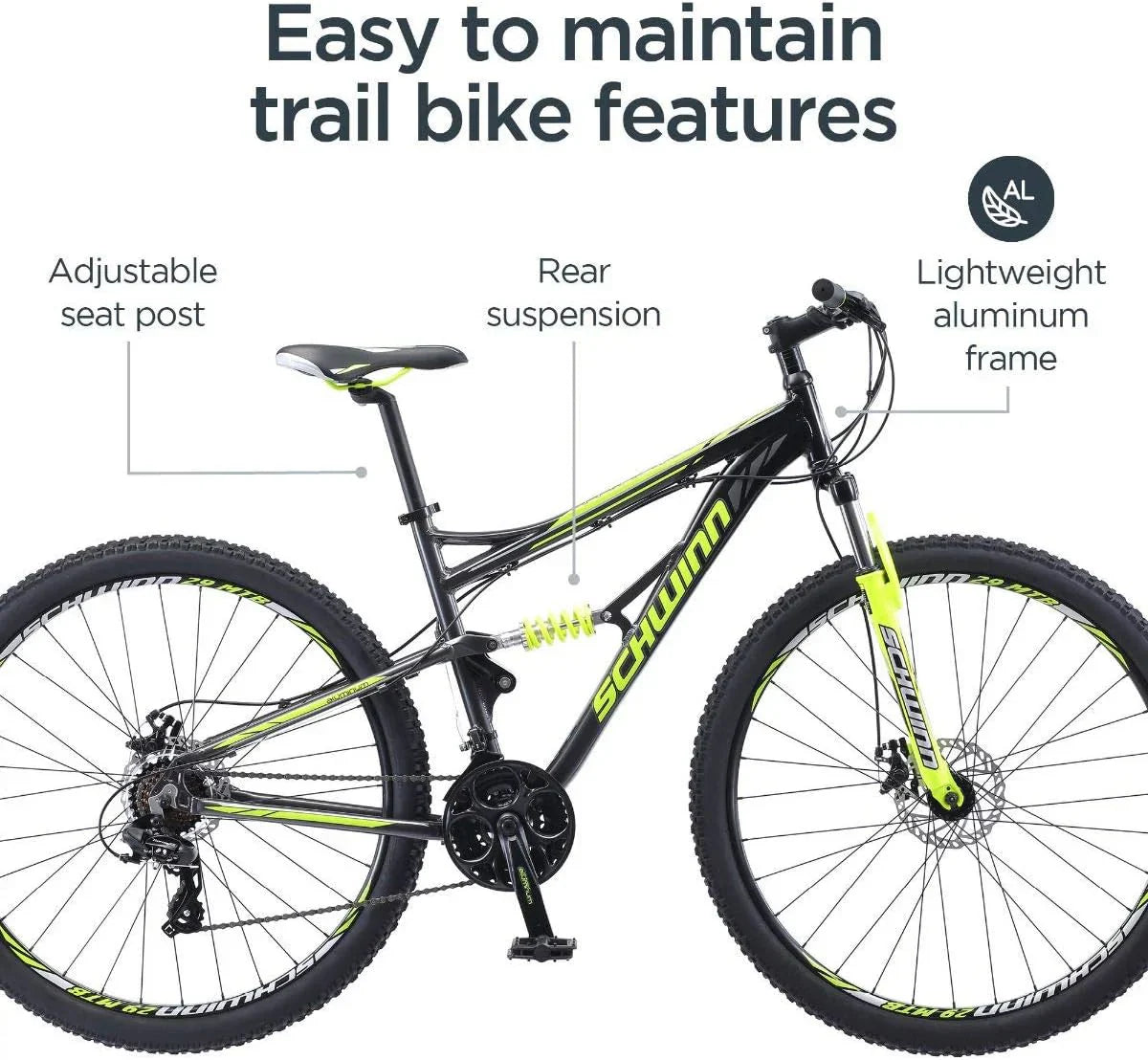 Schwinn Traxion Mountain Bike for Adult Men Women, 29-Inch Wheels, Full Suspension