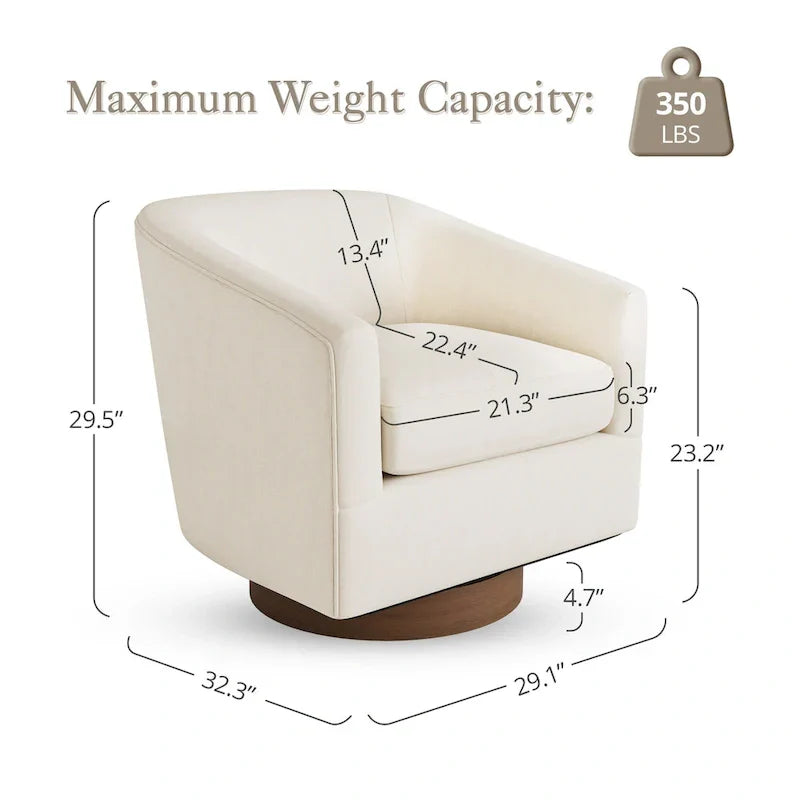 LUE BONA Contemporary Upholstered Wooden Barrel Swivel Accent Chair for Living Room