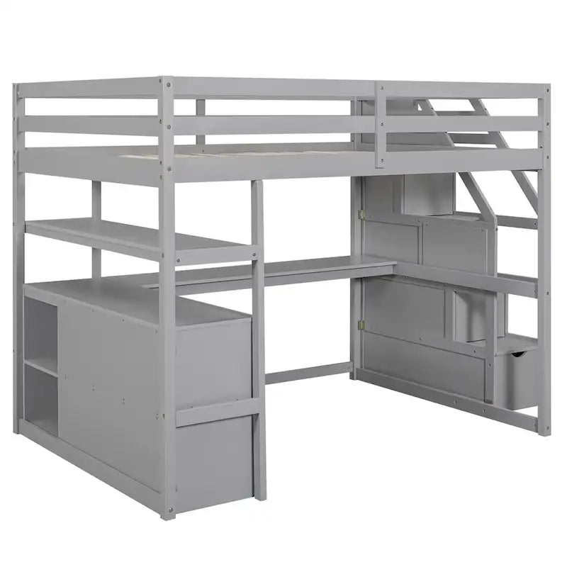 Merax Loft Bed with Integrated Desk and Storage Shelves