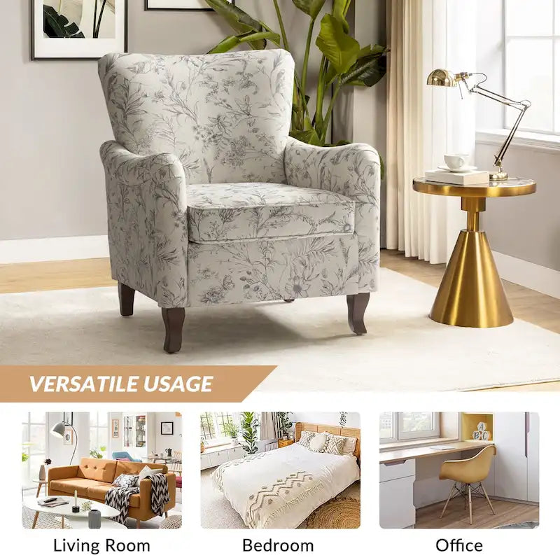 Set of 2 Samouel Contemporary Floral Wingback Armchairs by HULALA HOME