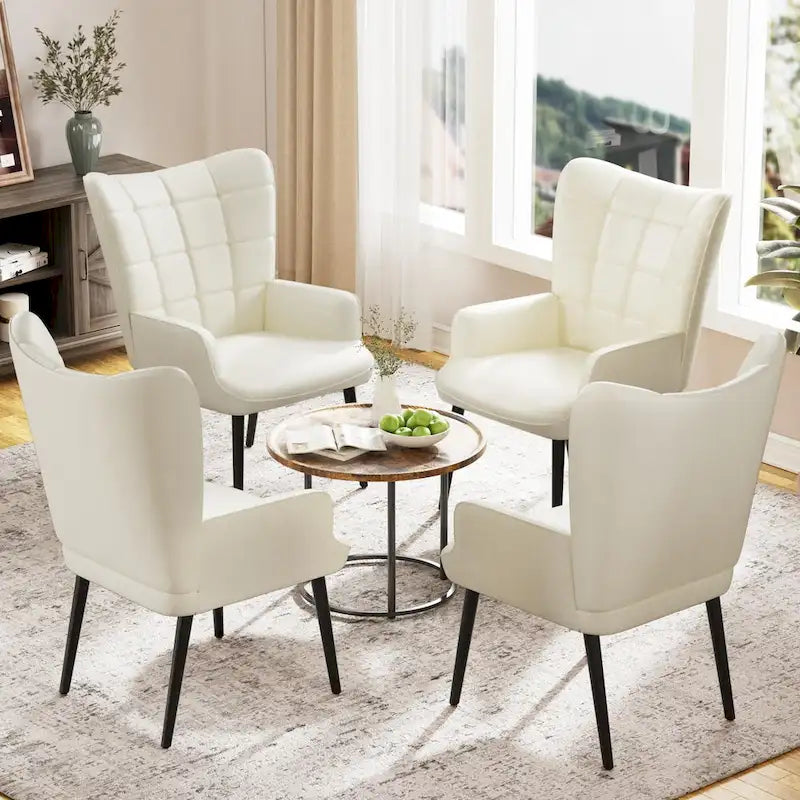 Set of 2 High-Back Tufted Accent Chairs in Cream, Brown, and Taupe