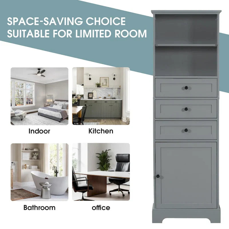 Merax Vertical Bathroom Storage Cabinet with 3 Drawers and Adjustable Shelves