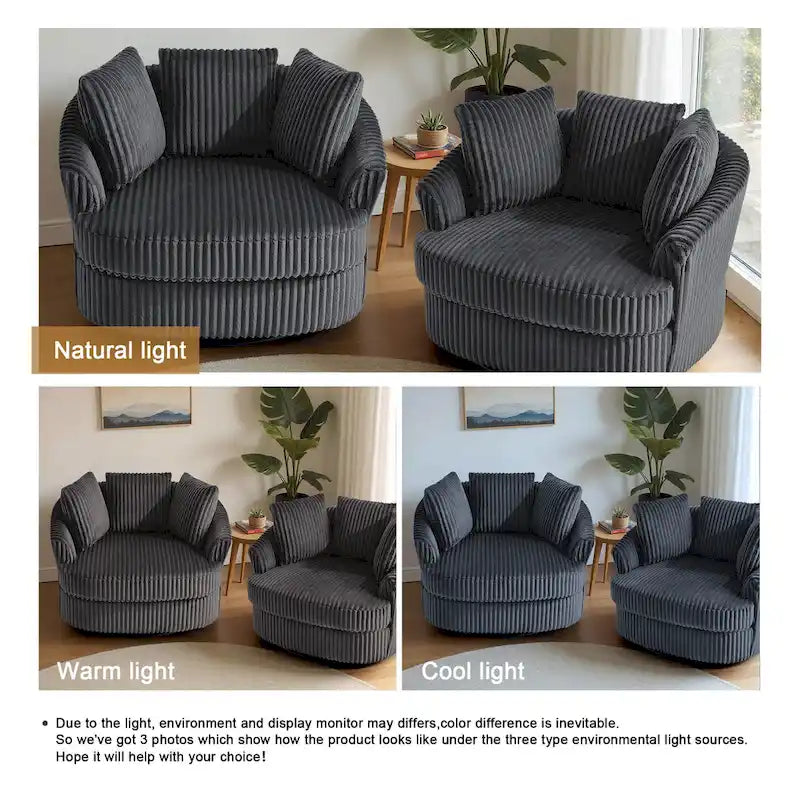Set of 2 Oversized 43" Plush Corduroy Swivel Barrel Chairs with Cushions