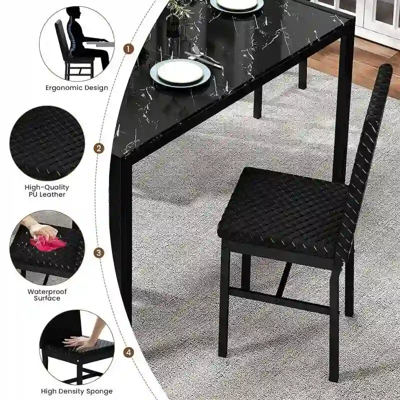 Grondin Contemporary 5-Piece Dining Set with Tempered Glass Table and 4 Diamond-Stitched PU Leather Chairs