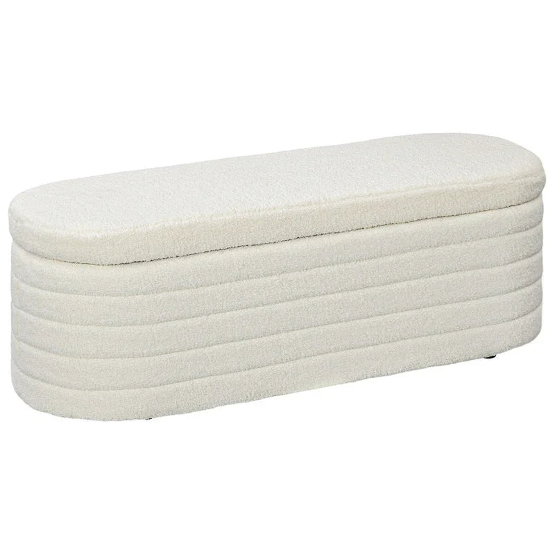 HOMCOM 46-Inch Teddy Fleece Upholstered Storage Ottoman Bench with Wood Frame – Stylish Boucle Storage Solution for Bedroom and Living Room
