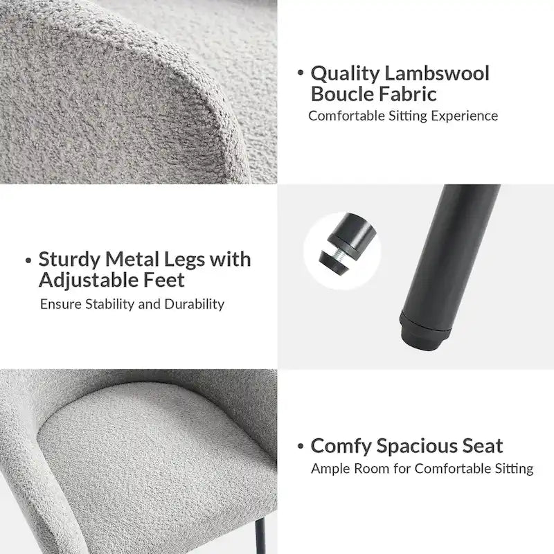 Set of 4 Amos Modern Boucle Dining Chairs with Adjustable Feet by HULALA HOME