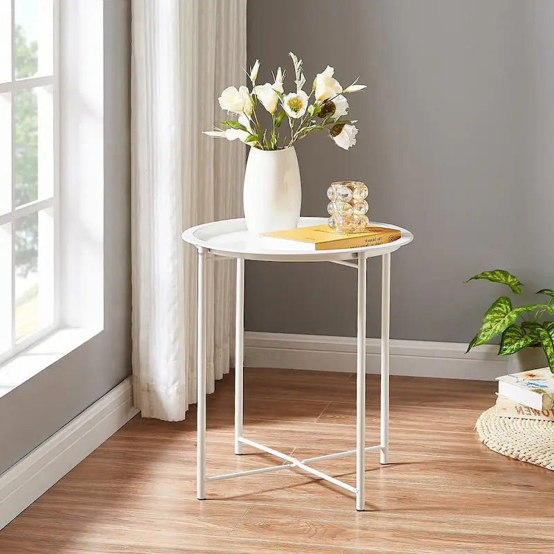 Javlergo Set of 2 Folding Round Steel TV Tray Tables - Compact Side Tables, No Assembly Needed - Dimensions: 18.5 x 18.5 x 19.7 in