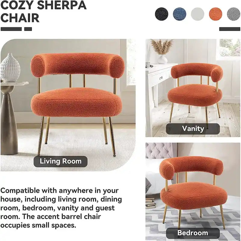 SEYNAR Contemporary Glam Upholstered Open-Back Accent Chair with Gold Legs