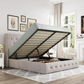 Allewie Queen Size Lift Up Storage Bed, Modern Wingback Headboard, Hydraulic Support, No Box Spring Needed, Light Beige