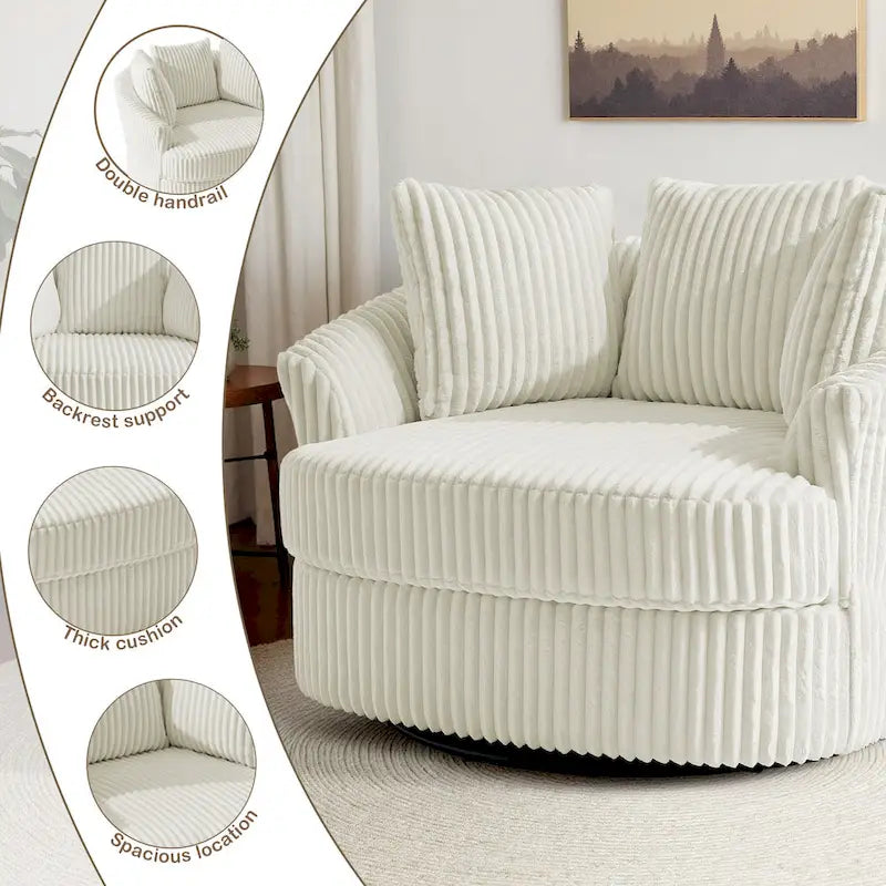 Set of 2 Oversized 43" Plush Corduroy Swivel Barrel Chairs with Cushions