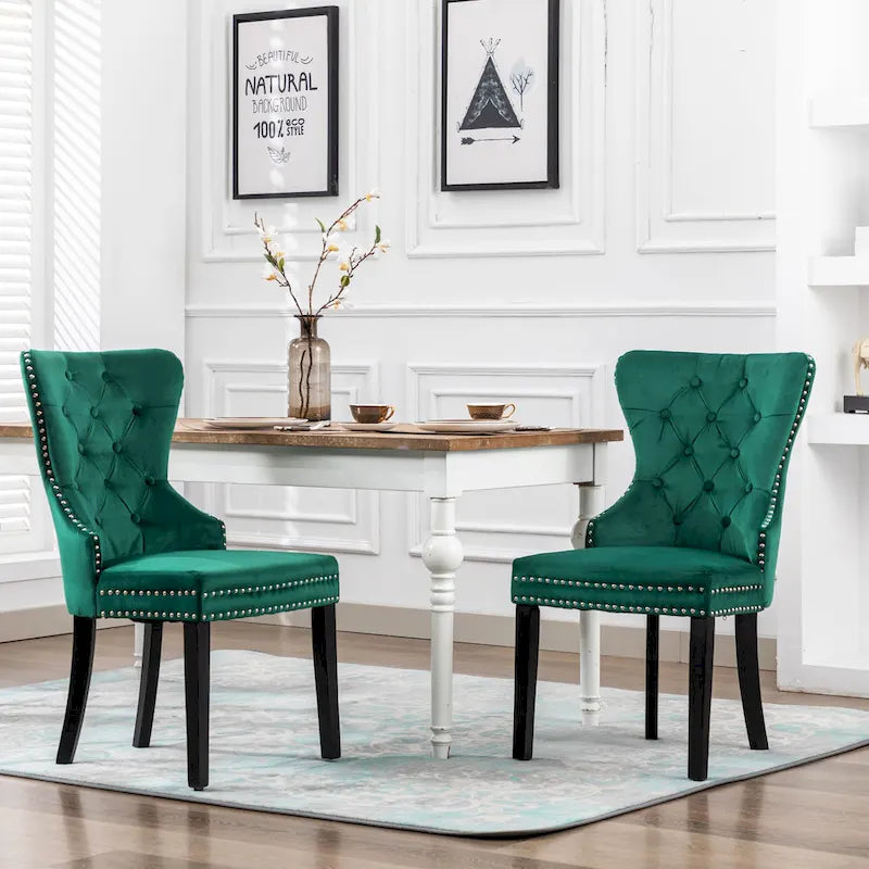 Set of 2 Grandview Tufted Upholstered Dining Chairs with Nailhead Trim and Ring Pull
