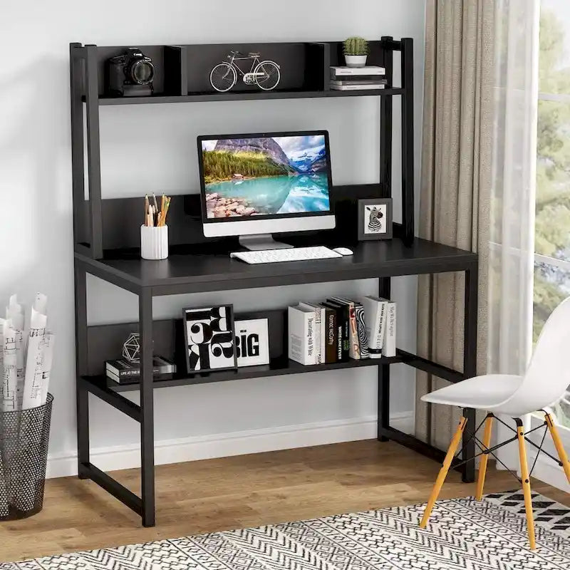 Home Office Computer Desk with Hutch and Shelving for Study
