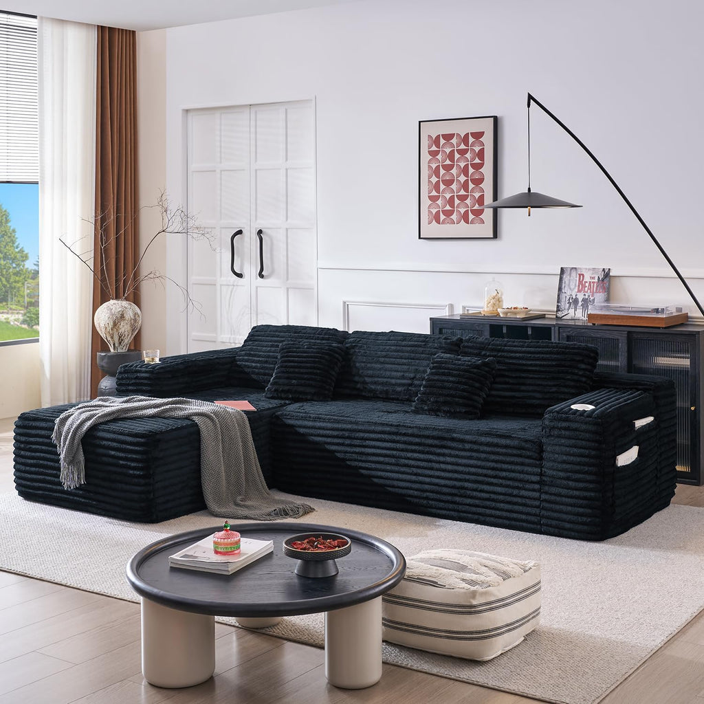 Cloud Sectional Couch with L-Shape Chaise Modern Modular Sofa Deep Seat Built-in Cup Holder