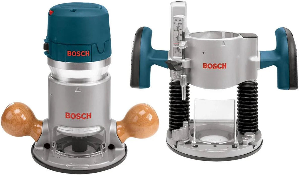 BOSCH 1617EVSPK Wood 12 Amp Router Tool Combo Kit - 2.25 Horsepower Plunge Router & Fixed Base with a Variable Speed