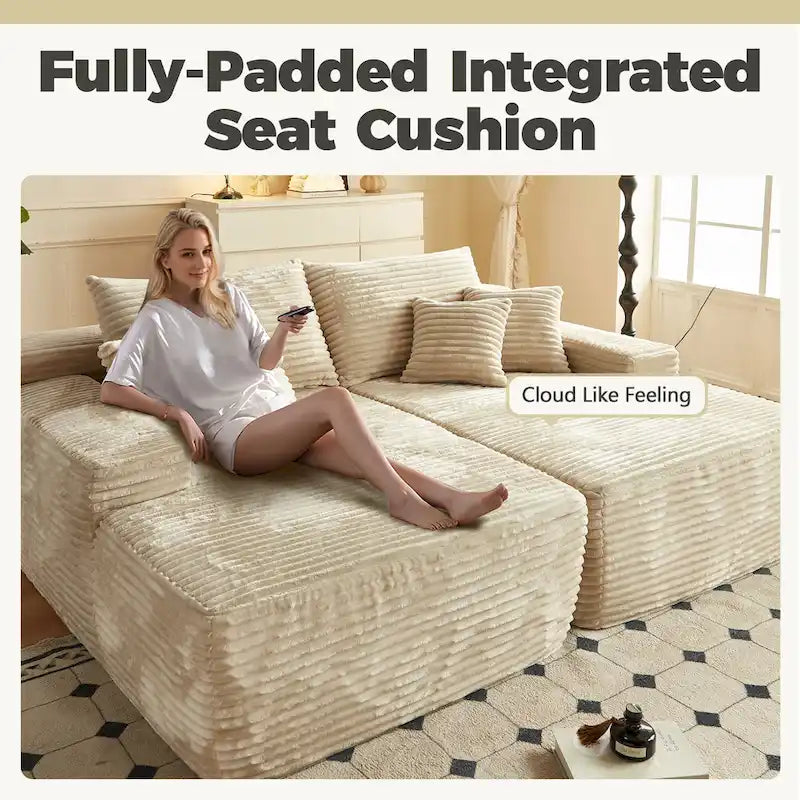 HOOOWOOO Modular Plush Corduroy Sectional Sofa with Cushions