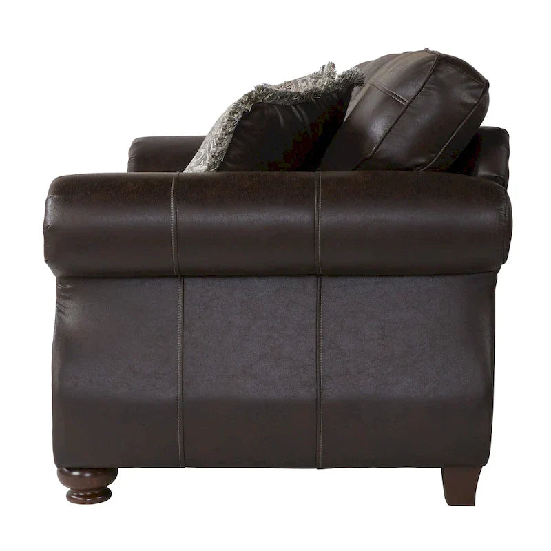 Roundhill Furniture Leinster Espresso Fabric Upholstered Sofa and Loveseat Set with Nailhead Trim