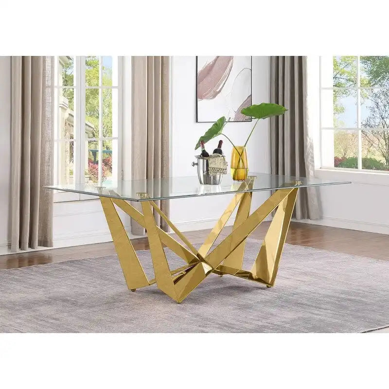 Glass Dining Table with Tempered Top and Stainless Steel Base