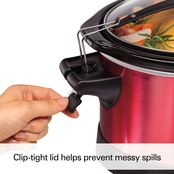 2025 Hamilton Beach 7 Quart Stay or Go Programmable Slow Cooker with Party Dipper, Red, 33478