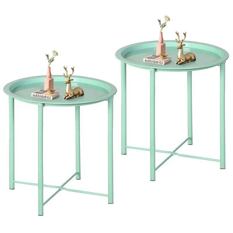 Javlergo Set of 2 Folding Round Steel TV Tray Tables - Compact Side Tables, No Assembly Needed - Dimensions: 18.5 x 18.5 x 19.7 in