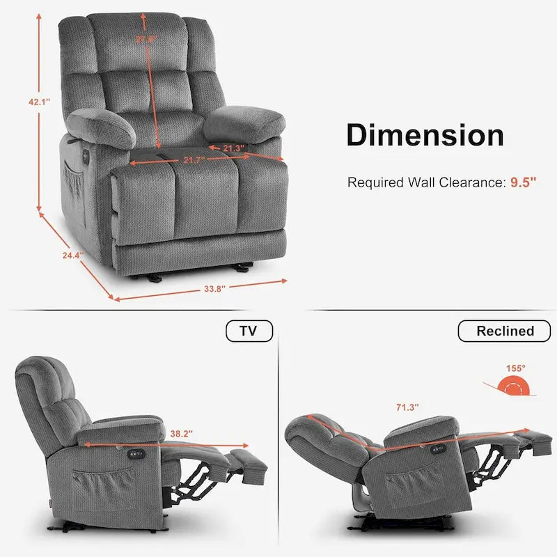 MCombo Heated Massage Electric Recliner Chair for Living Room - Fabric R6233