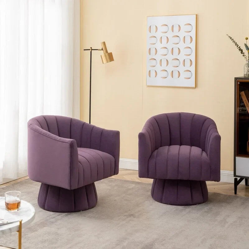 SEYNAR Set of 2 Modern Glam Velvet Upholstered Round Swivel Accent Barrel Chairs