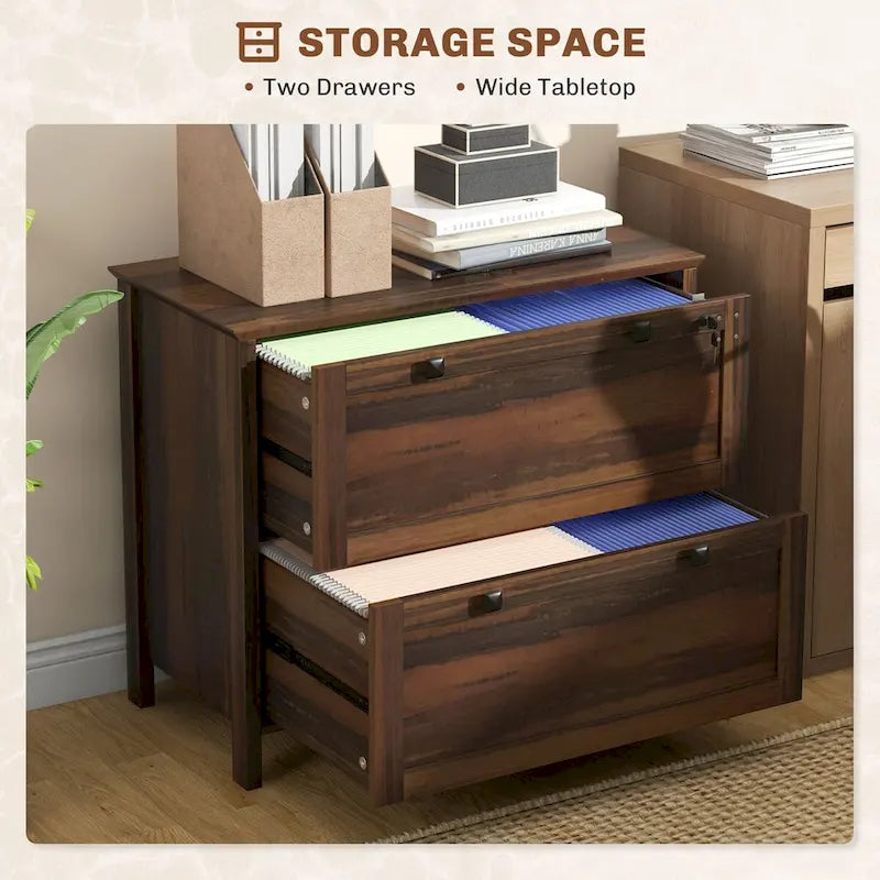 HOMCOM 2-Drawer Lateral File Cabinet with Lock and Adjustable Hanging Bar for Letter and A4 Files – Ideal for Home Office