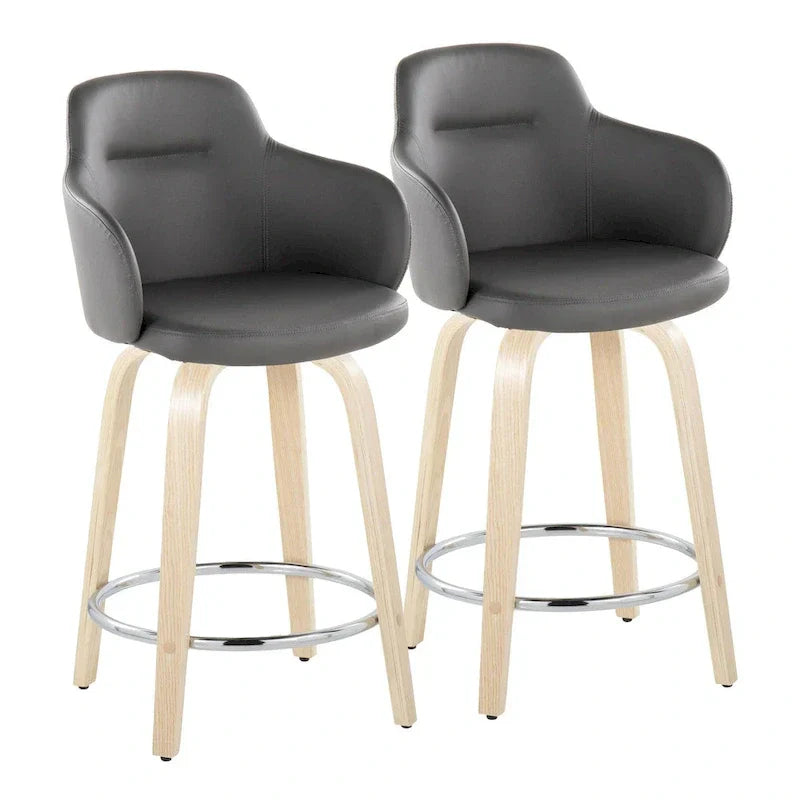 Set of 2 Carson Carrington Iglabo 24-Inch Fixed-Height Counter Stools with Bent Wood Legs and Round Footrest
