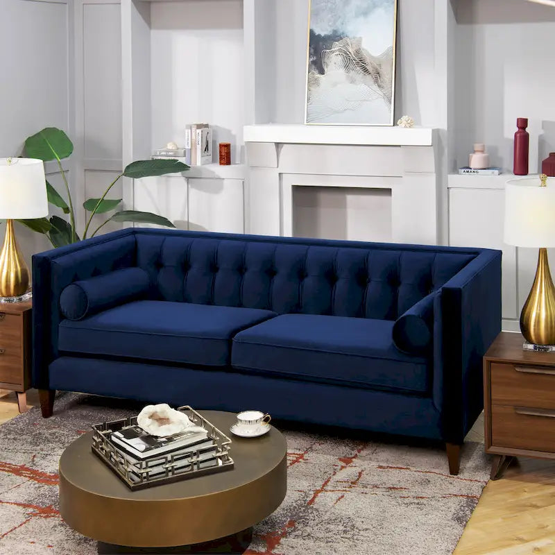 Jack 84 Mid-Century Modern Tuxedo Sofa with Decorative Bolster Pillows