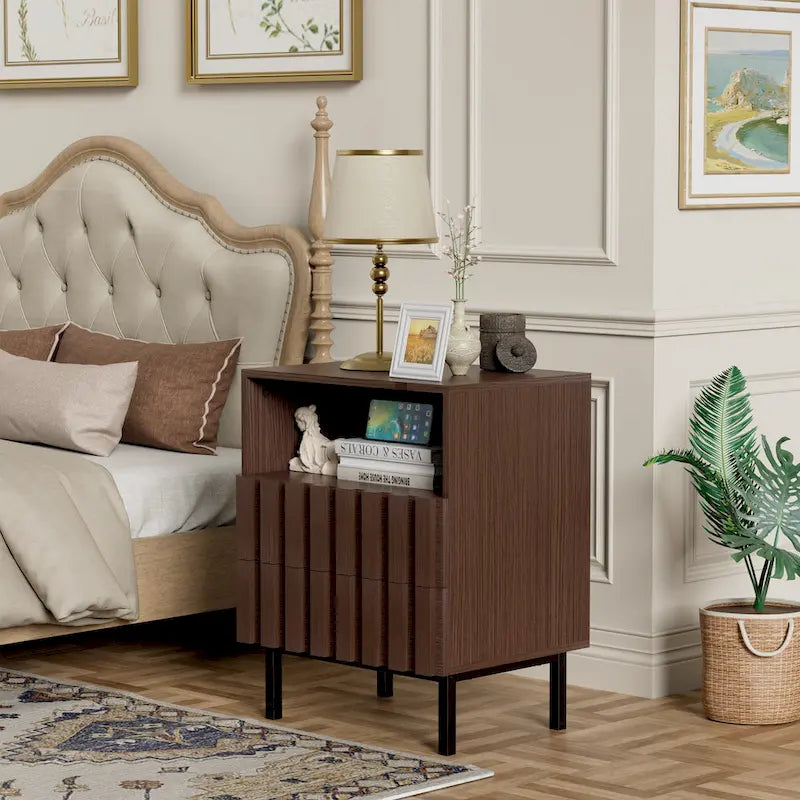 Mid-Century Modern Nightstand with 2 Drawers and Storage - Stylish Bedside Accent Table