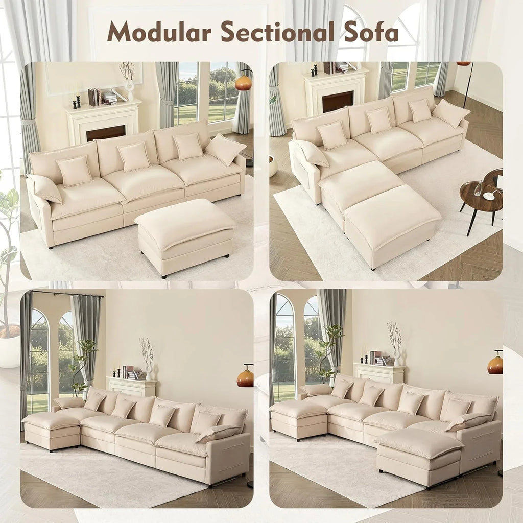 108 Inch U Shape Sofa Sectional Sofa Comfortable Cloud Sofa with Removable Footstool