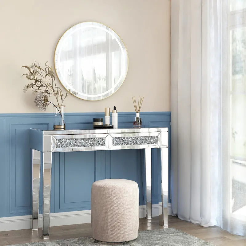 Glamorous Mirrored Console Table with 2 Drawers - Dimensions: 29.92" H x 39.37" W x 13.78" D