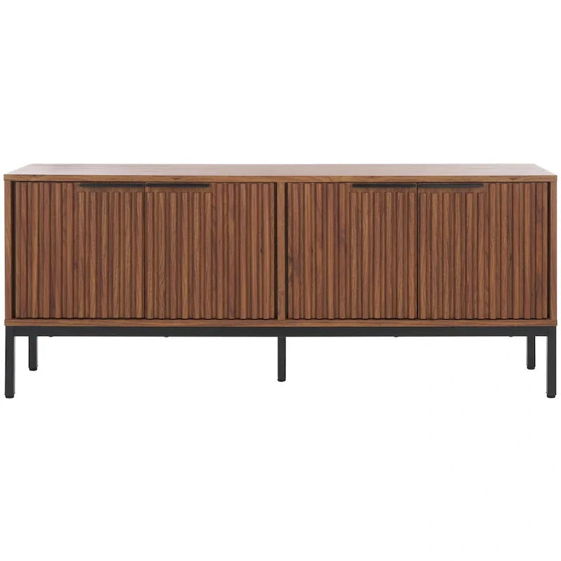 Mid Century TV Stand with Tambour Doors and Storage Drawers