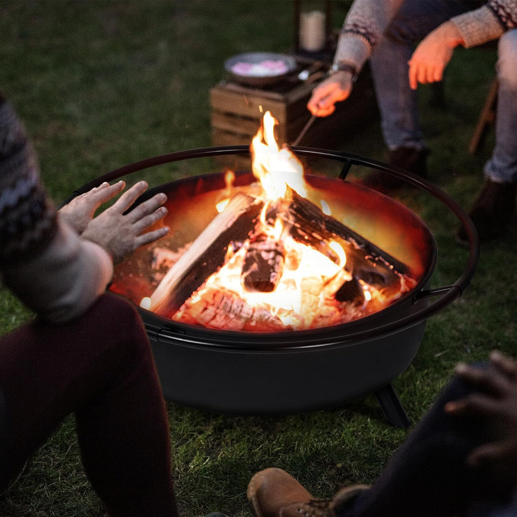 SUNCREAT 42�� Patio Fire Pit Wood Burning with Mesh Spark Screen, Bonfire Outdoor firepit with Fireplace Poker, Black