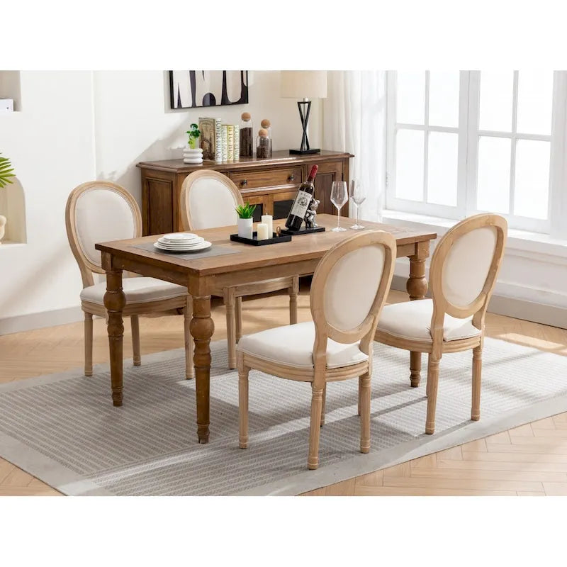 Set of 2 French Oval Back Dining Chairs - Elegant Retro Design with Solid Wood Frame